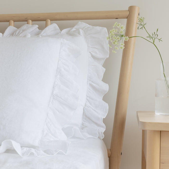 Breeze Linen Ruffle Pillowcase Pair - Snow White