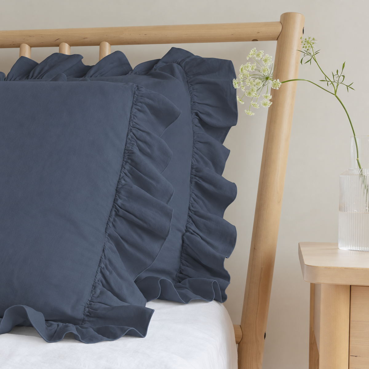 Hero Cotton Ruffle Pillowcase Pair - Midnight Blue