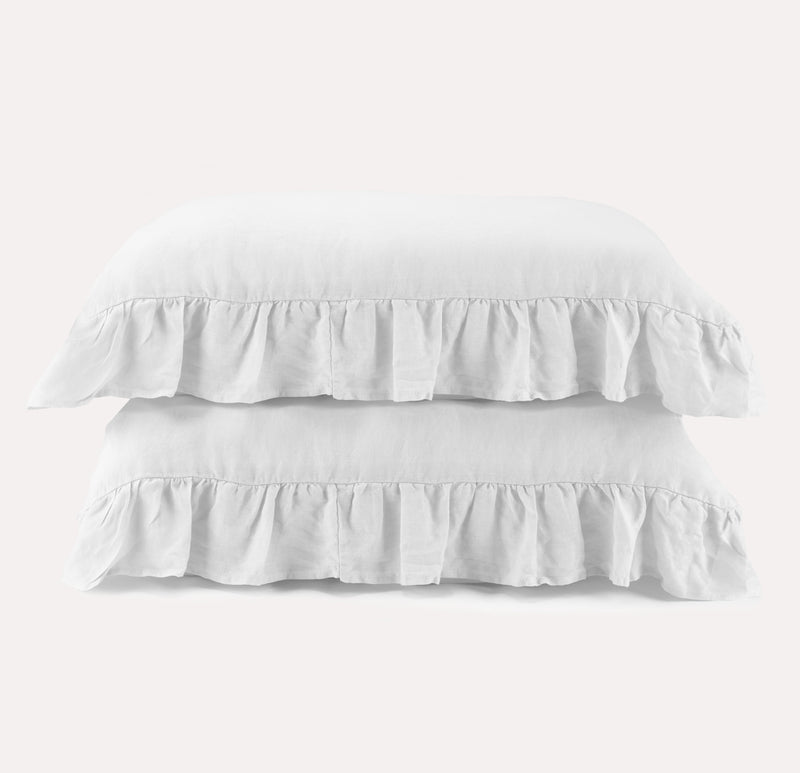 ruffle pillowcase pair - snow white breeze linen